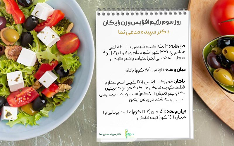روز سوم از برنامه رژیم افزایش وزن و چاقی دکتر سپیده مدعی نما